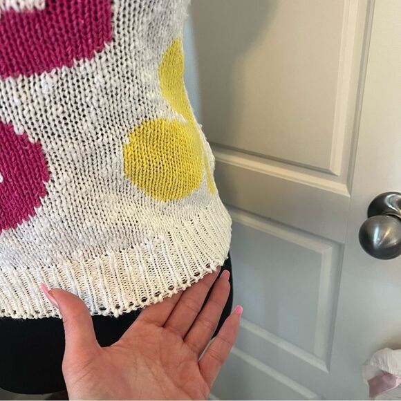 Ginenne Vintage Pink Blue Yellow Big Floral Knit Sweater Blouse S See Details - Picture 14 of 15